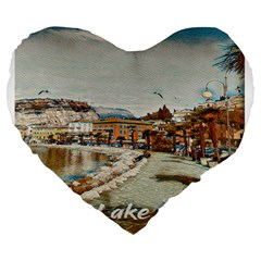 Birds And People On Lake Garda Large 19  Premium Flano Heart Shape Cushions by ConteMonfrey