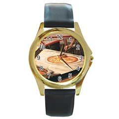 Let`s Make Pizza Round Gold Metal Watch by ConteMonfrey