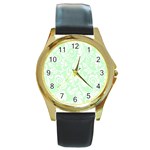 Clean Ornament Tribal Flowers  Round Gold Metal Watch Front