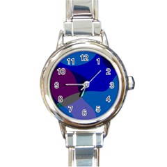 Blue Abstract 1118 - Groovy Blue And Purple Art Round Italian Charm Watch by KorokStudios