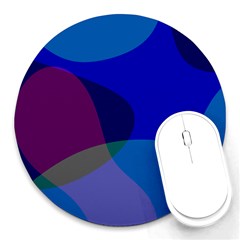 Blue Abstract 1118 - Groovy Blue And Purple Art Round Mousepad by KorokStudios