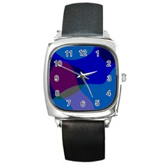 Blue Abstract 1118 - Groovy Blue And Purple Art Square Metal Watch by KorokStudios