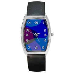 Blue Abstract 1118 - Groovy Blue And Purple Art Barrel Style Metal Watch by KorokStudios