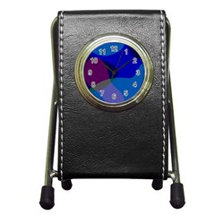 Blue Abstract 1118 - Groovy Blue And Purple Art Pen Holder Desk Clock by KorokStudios