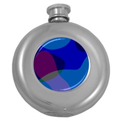 Blue Abstract 1118 - Groovy Blue And Purple Art Round Hip Flask (5 Oz) by KorokStudios