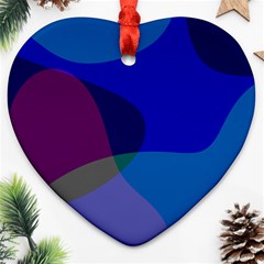 Blue Abstract 1118 - Groovy Blue And Purple Art Heart Ornament (two Sides) by KorokStudios