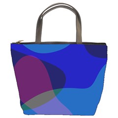 Blue Abstract 1118 - Groovy Blue And Purple Art Bucket Bag by KorokStudios