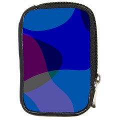 Blue Abstract 1118 - Groovy Blue And Purple Art Compact Camera Leather Case by KorokStudios