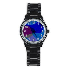 Blue Abstract 1118 - Groovy Blue And Purple Art Stainless Steel Round Watch by KorokStudios