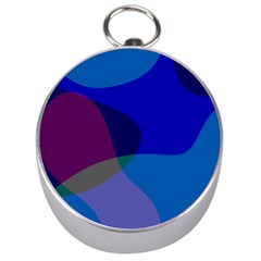 Blue Abstract 1118 - Groovy Blue And Purple Art Silver Compasses by KorokStudios