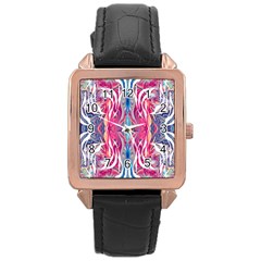 Mixed Media Repeats  Rose Gold Leather Watch  by kaleidomarblingart