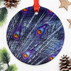 Peacock-feathers-color-plumage Blue Round Ornament (two Sides)