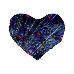 Peacock-feathers-color-plumage Blue Standard 16  Premium Heart Shape Cushions by danenraven