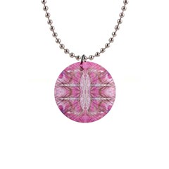 Pink Arabesque Iv 1  Button Necklace by kaleidomarblingart