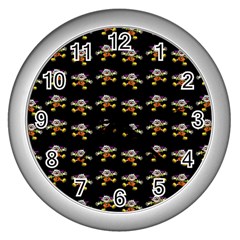 Dancing Clowns Black Wall Clock (silver) by TetiBright