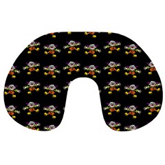 Dancing Clowns Black Travel Neck Pillow by TetiBright