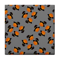 Pumpkin Heads With Hat Gray Tile Coaster by TetiBright