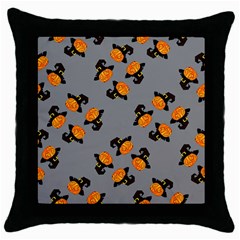 Pumpkin Heads With Hat Gray Throw Pillow Case (black) by TetiBright