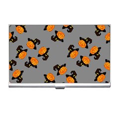 Pumpkin Heads With Hat Gray Business Card Holder by TetiBright