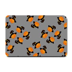 Pumpkin Heads With Hat Gray Small Doormat by TetiBright