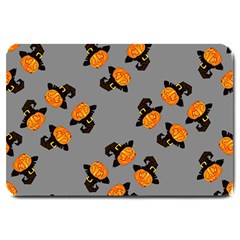 Pumpkin Heads With Hat Gray Large Doormat by TetiBright