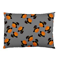 Pumpkin Heads With Hat Gray Pillow Case by TetiBright