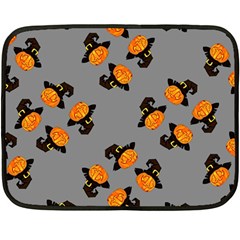 Pumpkin Heads With Hat Gray One Side Fleece Blanket (mini) by TetiBright