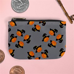 Pumpkin Heads With Hat Gray Mini Coin Purse by TetiBright