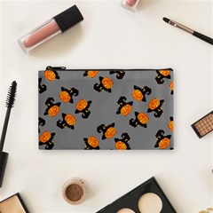 Pumpkin Heads With Hat Gray Cosmetic Bag (small) by TetiBright