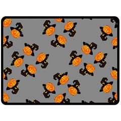 Pumpkin Heads With Hat Gray One Side Fleece Blanket (large) by TetiBright