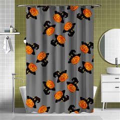 Pumpkin Heads With Hat Gray Shower Curtain 48  X 72  (small)  by TetiBright