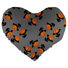 Pumpkin Heads With Hat Gray Large 19  Premium Heart Shape Cushions by TetiBright