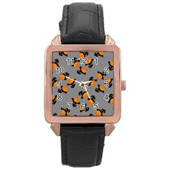 Pumpkin Heads With Hat Gray Rose Gold Leather Watch  by TetiBright