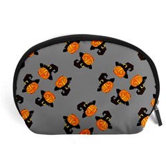 Pumpkin Heads With Hat Gray Accessory Pouch (large) by TetiBright