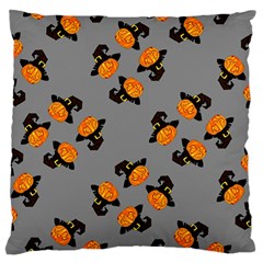 Pumpkin Heads With Hat Gray Large Flano Cushion Case (one Side) by TetiBright