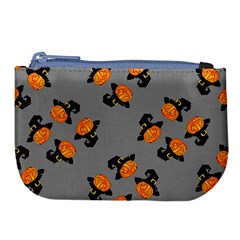 Pumpkin Heads With Hat Gray Large Coin Purse by TetiBright