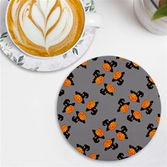 Pumpkin Heads With Hat Gray Uv Print Round Tile Coaster by TetiBright