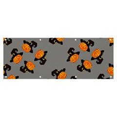 Pumpkin Heads With Hat Gray Banner And Sign 8  X 3  by TetiBright