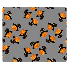 Pumpkin Heads With Hat Gray One Side Premium Plush Fleece Blanket (small)