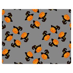 Pumpkin Heads With Hat Gray One Side Premium Plush Fleece Blanket (medium)