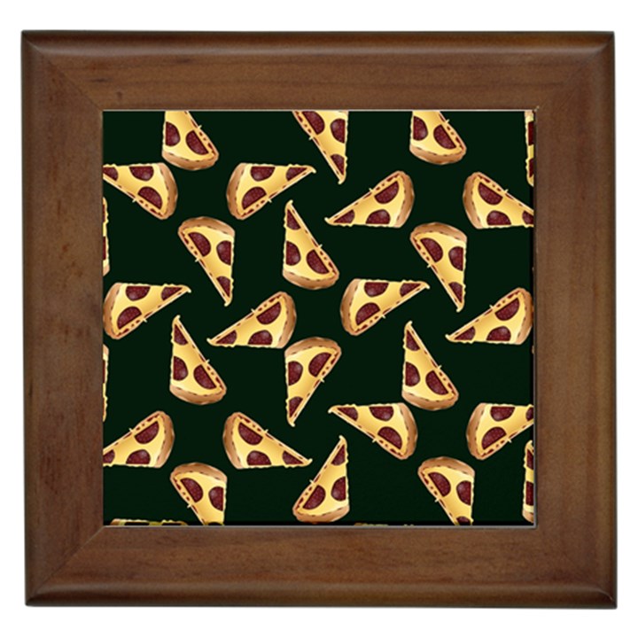 Pizza Slices Pattern Green Framed Tile