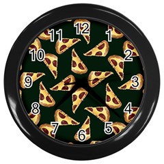 Pizza Slices Pattern Green Wall Clock (black) by TetiBright