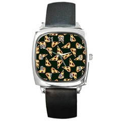 Pizza Slices Pattern Green Square Metal Watch by TetiBright