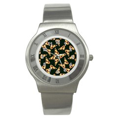 Pizza Slices Pattern Green Stainless Steel Watch by TetiBright