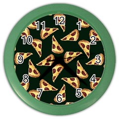 Pizza Slices Pattern Green Color Wall Clock by TetiBright