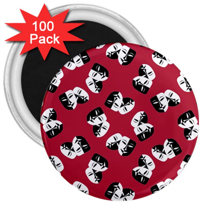 Theater Masks Burgundy 3  Magnets (100 pack)