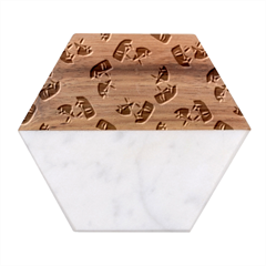 Theater Masks Burgundy Marble Wood Coaster (hexagon)  by TetiBright