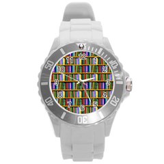 Books On A Shelf Round Plastic Sport Watch (l) by TetiBright