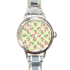 Colorful Easter Eggs Pattern Green Round Italian Charm Watch by TetiBright