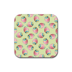 Colorful Easter Eggs Pattern Green Rubber Coaster (square) by TetiBright